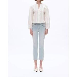 NEW BAYEAS mid rise straight raw edge jean in ultra light wash